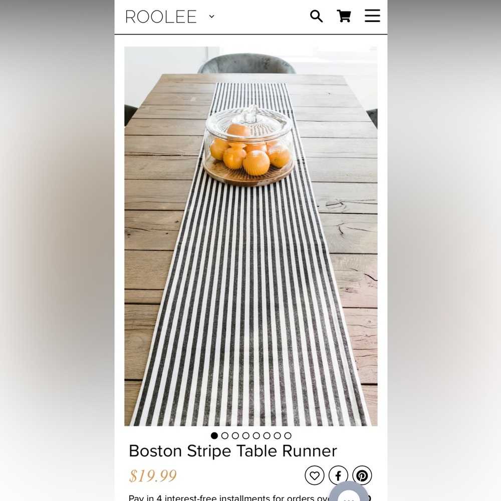 ROOLEE Home Boston striped table runner NWT